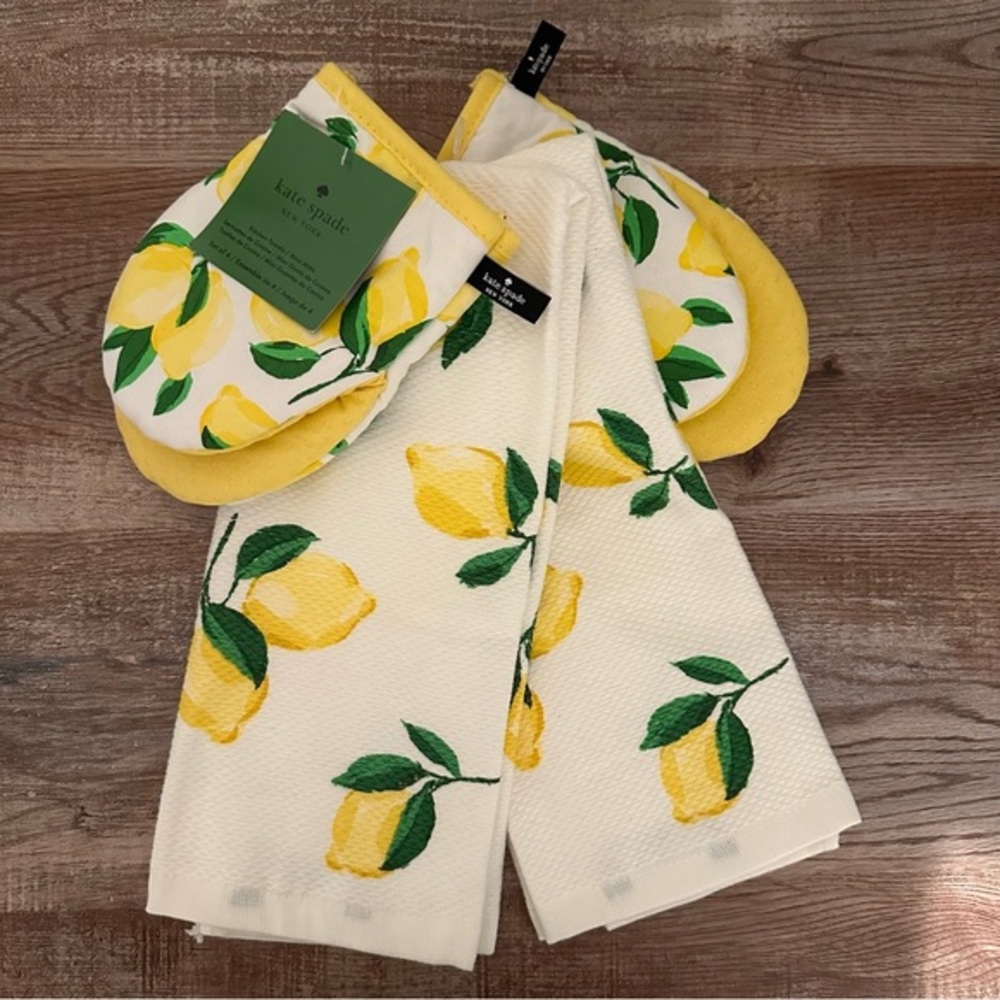 Kate Spade New York Make Lemonade 2PC Kitchen Towel & 2PC Mini Oven Mitt Set